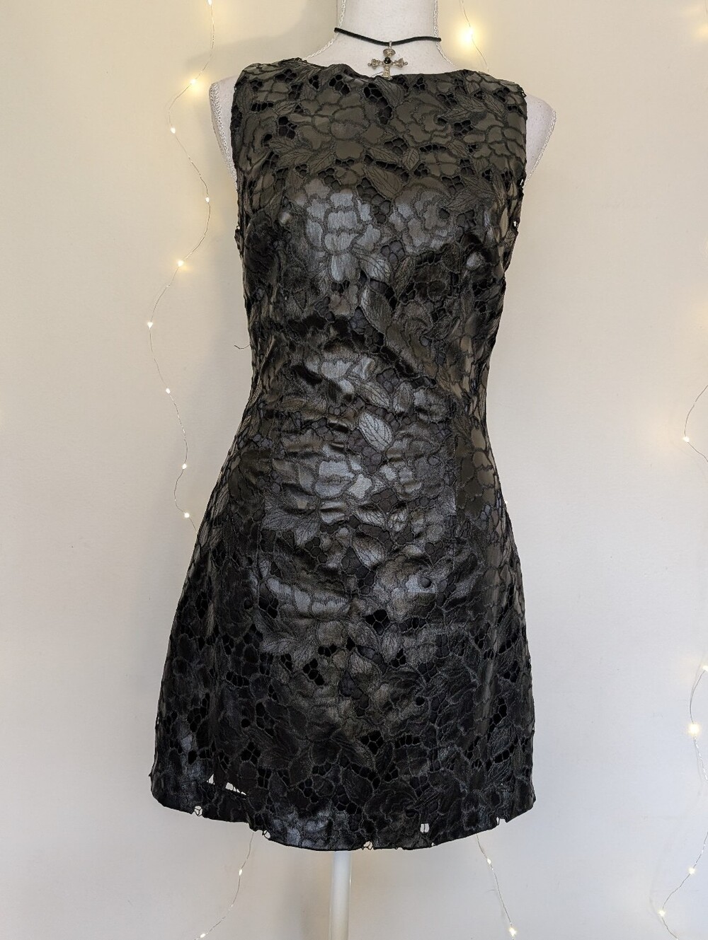 bebe Black Floral Lace Mini Dress